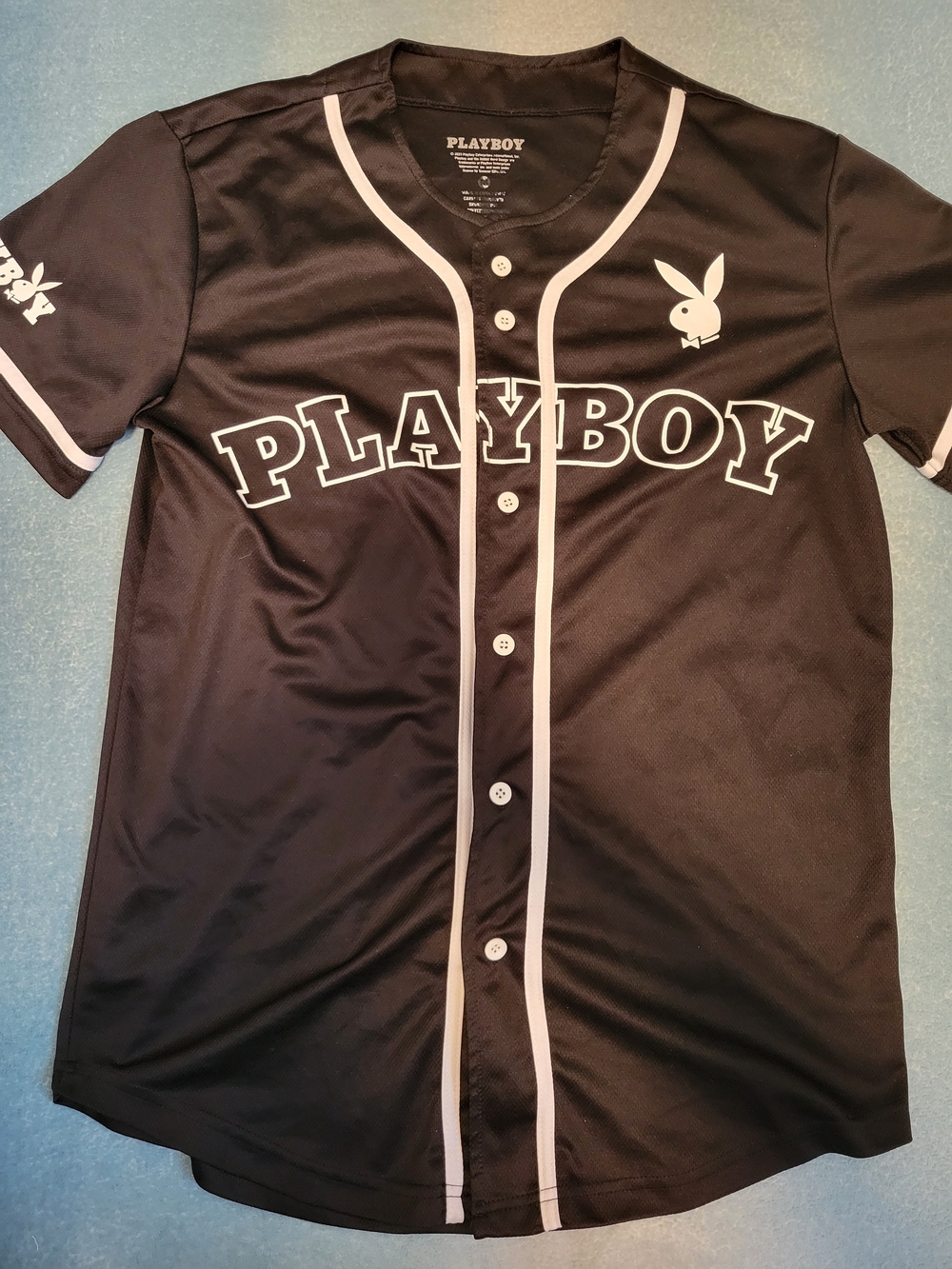 PLAYBOY Black Baseball-Style Jersey with White Trim